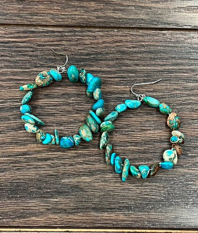 Navajo Gemstone Hoop Earrings-Turquoise - Infinity Raine
