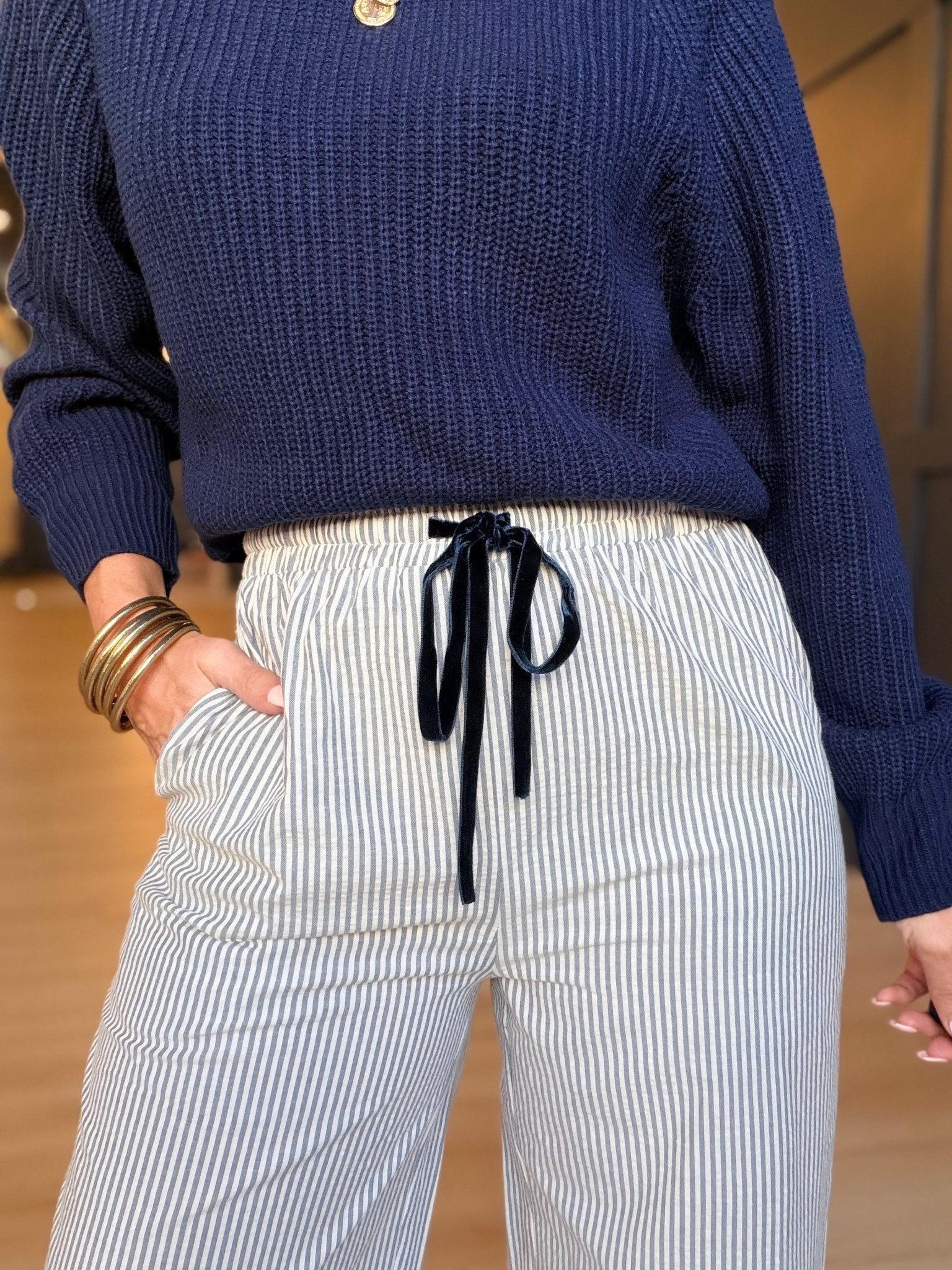 Ivory Hall Stripe Pants In Navy White - Infinity Raine