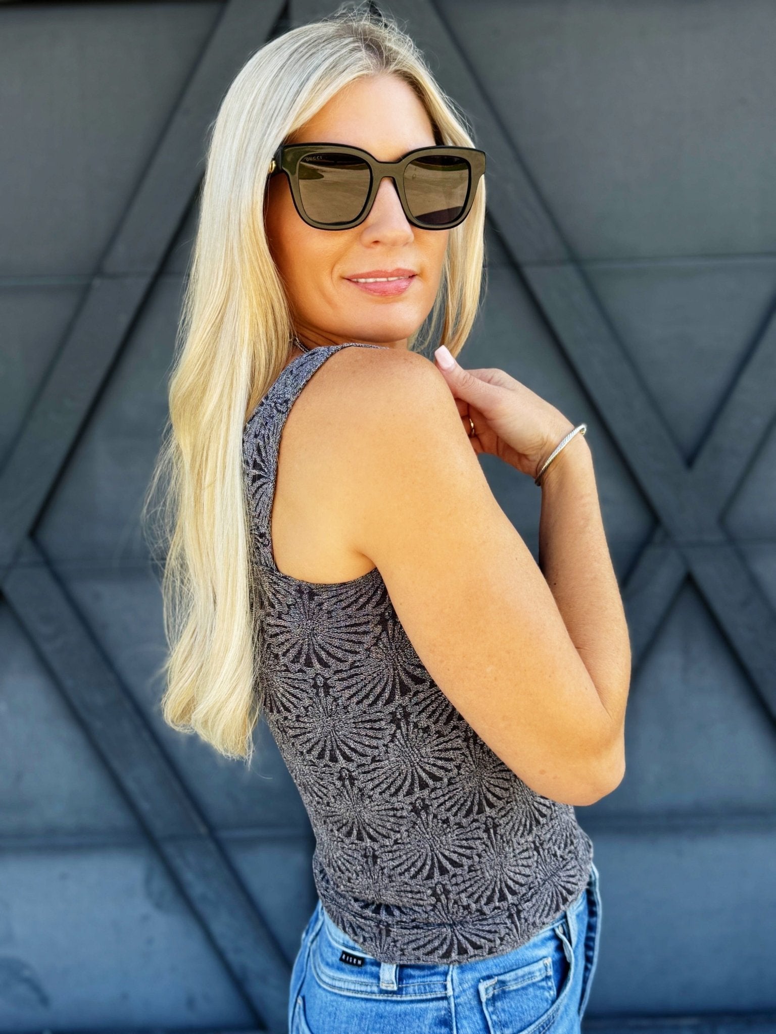 Jacquard Square Tank In Black - Infinity Raine