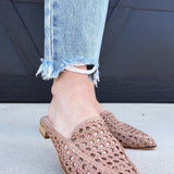 Jalissa Leather Woven Mules In Nude - Infinity Raine