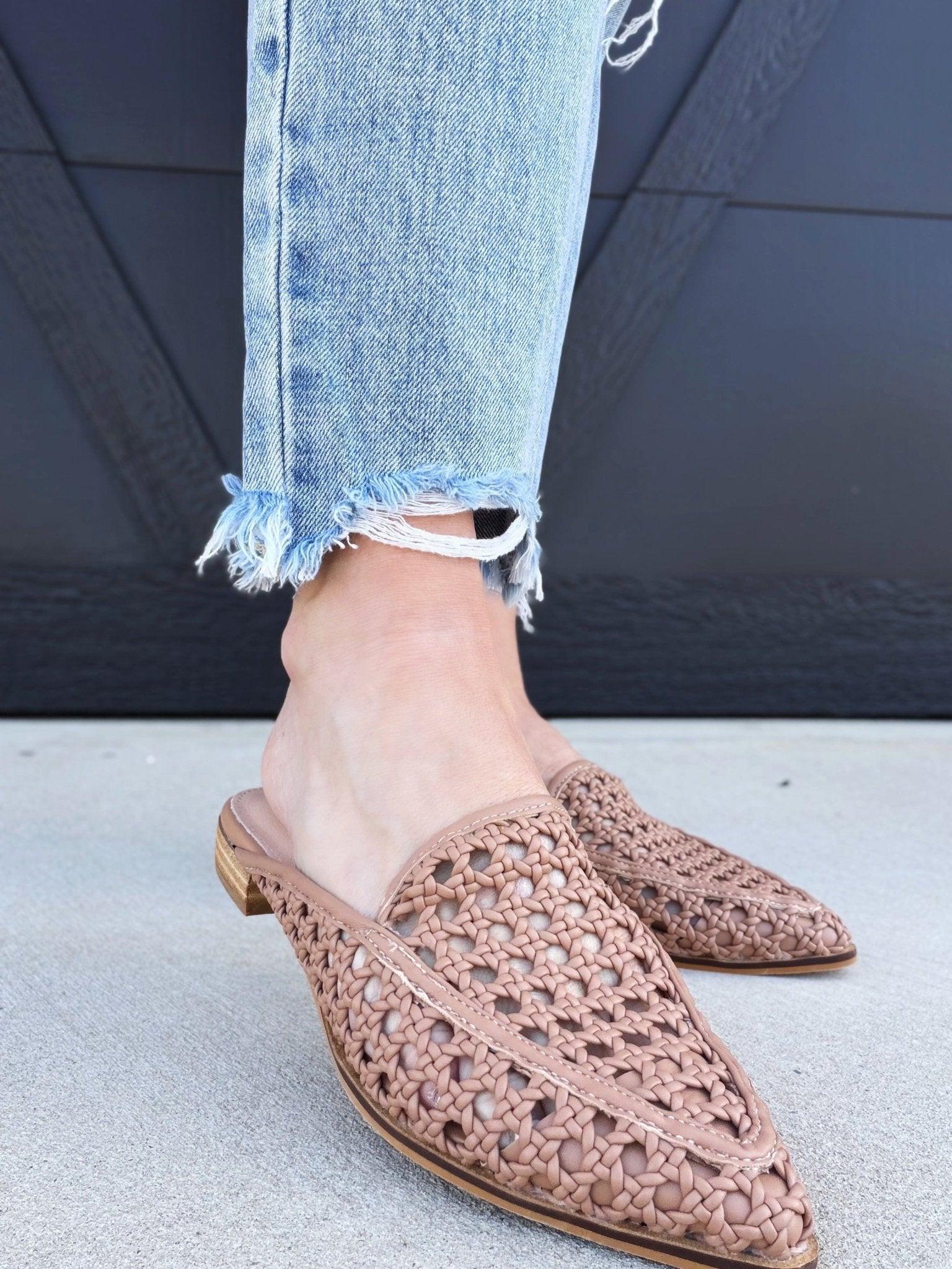 Jalissa Leather Woven Mules In Nude - Infinity Raine