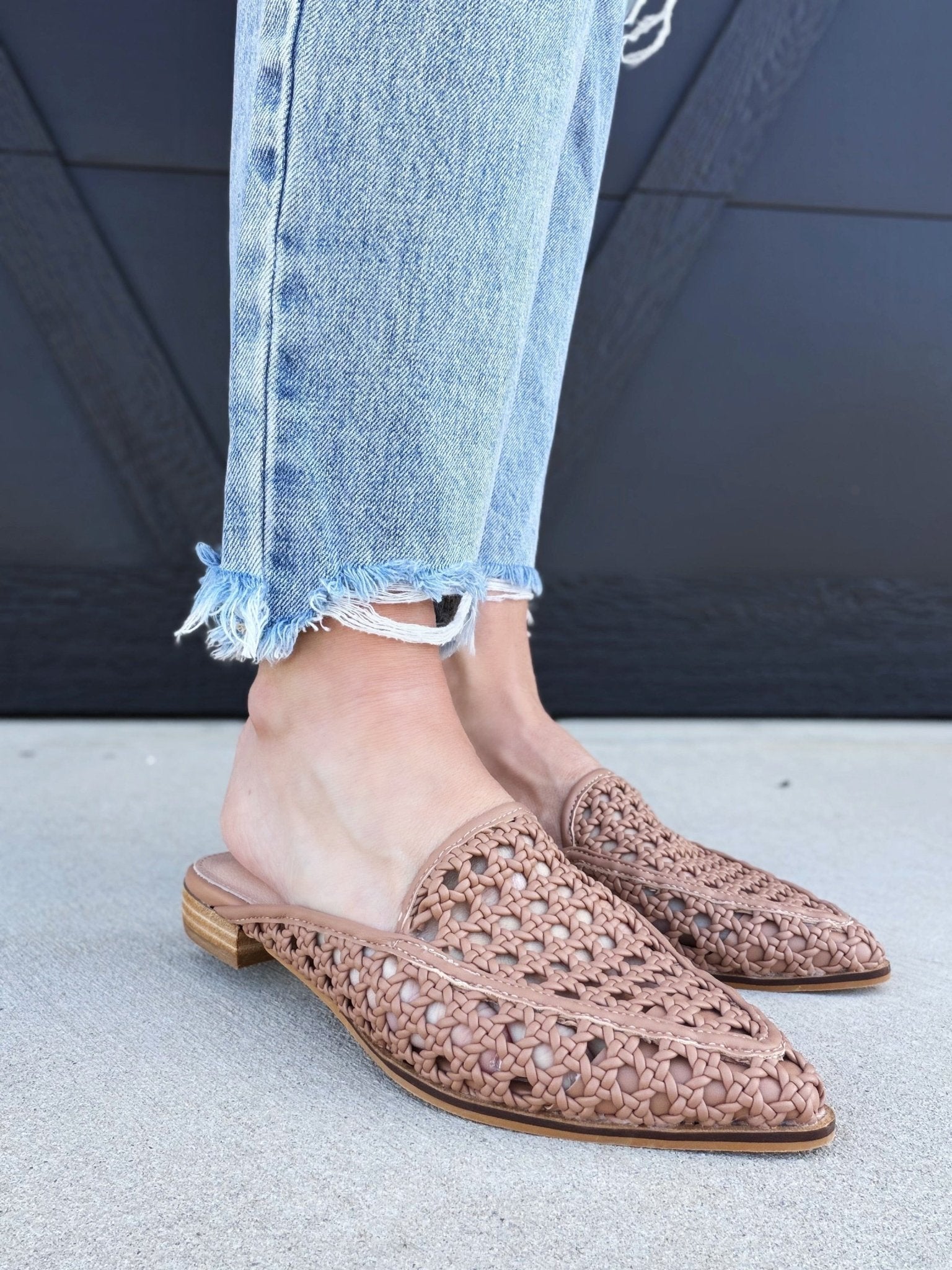 Jalissa Leather Woven Mules In Nude – Infinity Raine