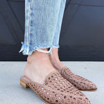 Jalissa Leather Woven Mules In Nude - Infinity Raine