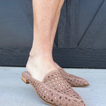 Jalissa Leather Woven Mules In Nude - Infinity Raine