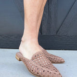 Jalissa Leather Woven Mules In Nude - Infinity Raine