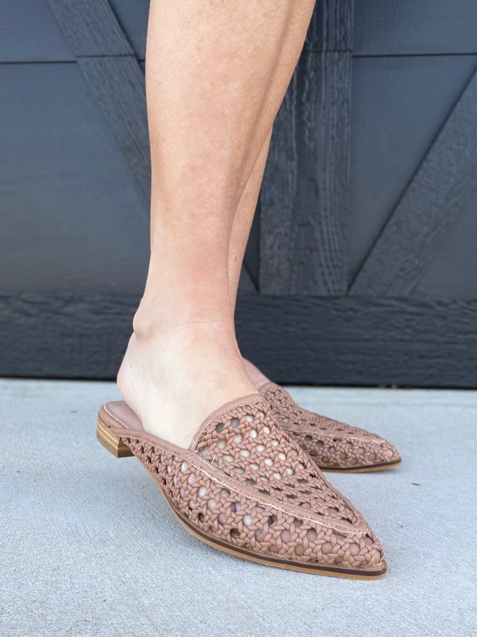 Jalissa Leather Woven Mules In Nude - Infinity Raine