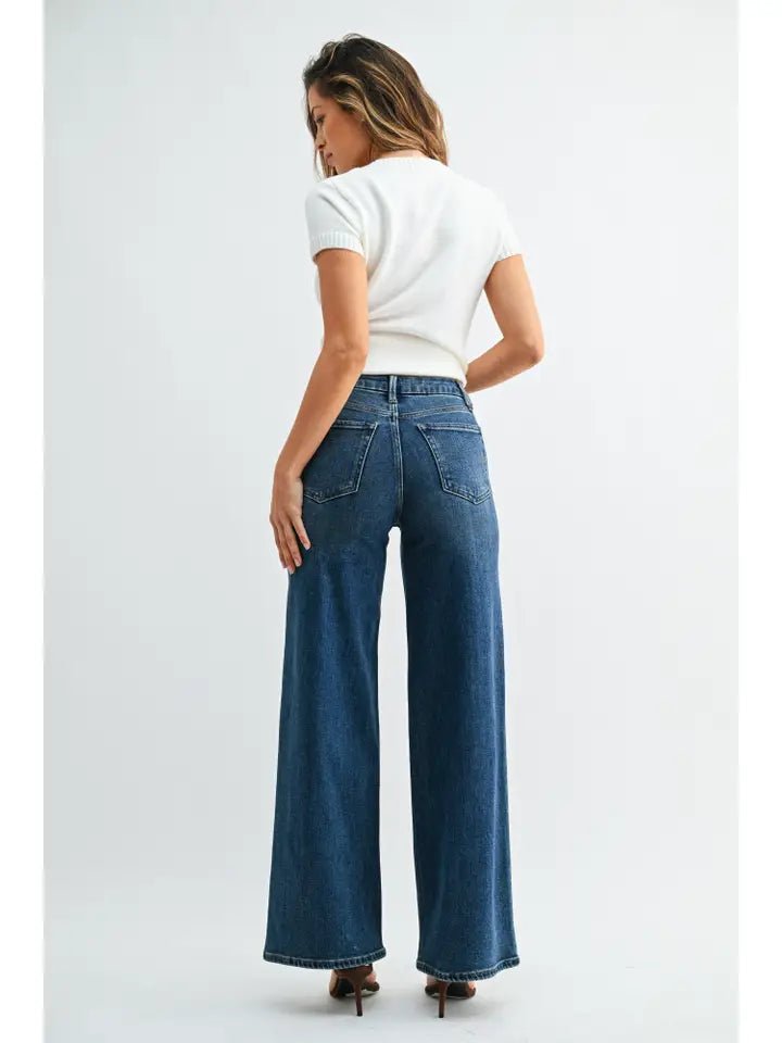 JBD High Rise Palazzo Jean In Dark Denim - Infinity Raine