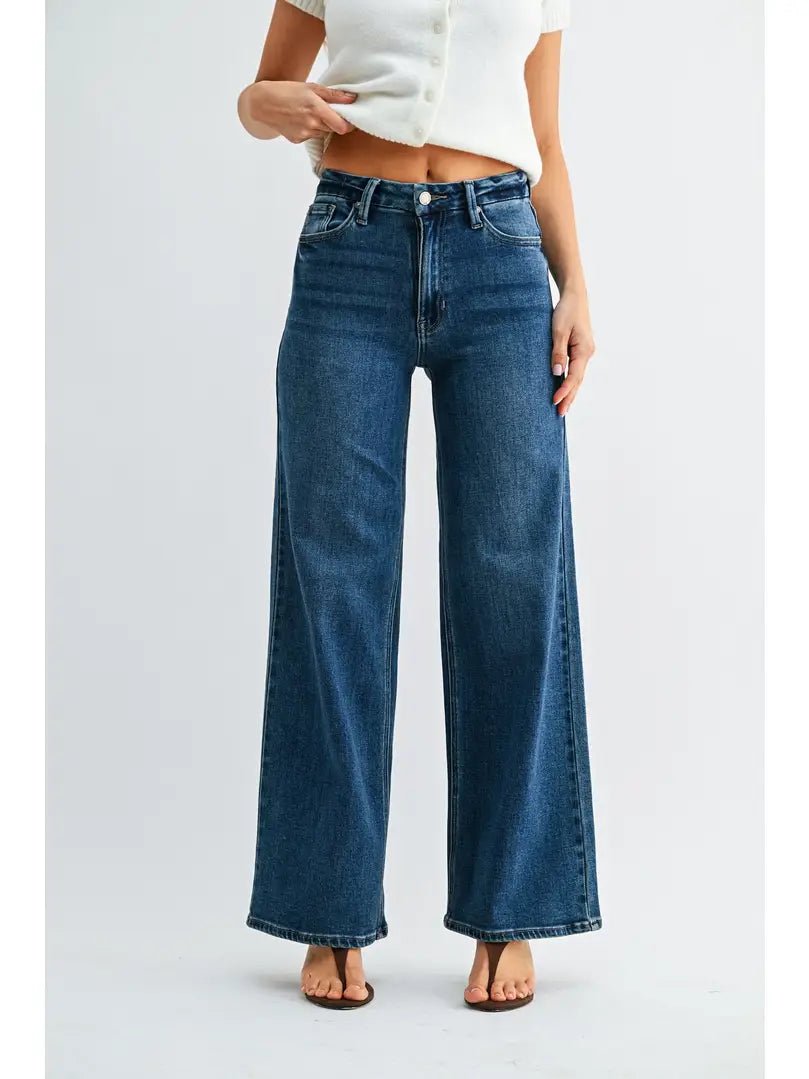 JBD High Rise Palazzo Jean In Dark Denim - Infinity Raine