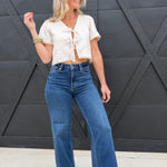 JBD High Rise Palazzo Jean In Dark Denim - Infinity Raine