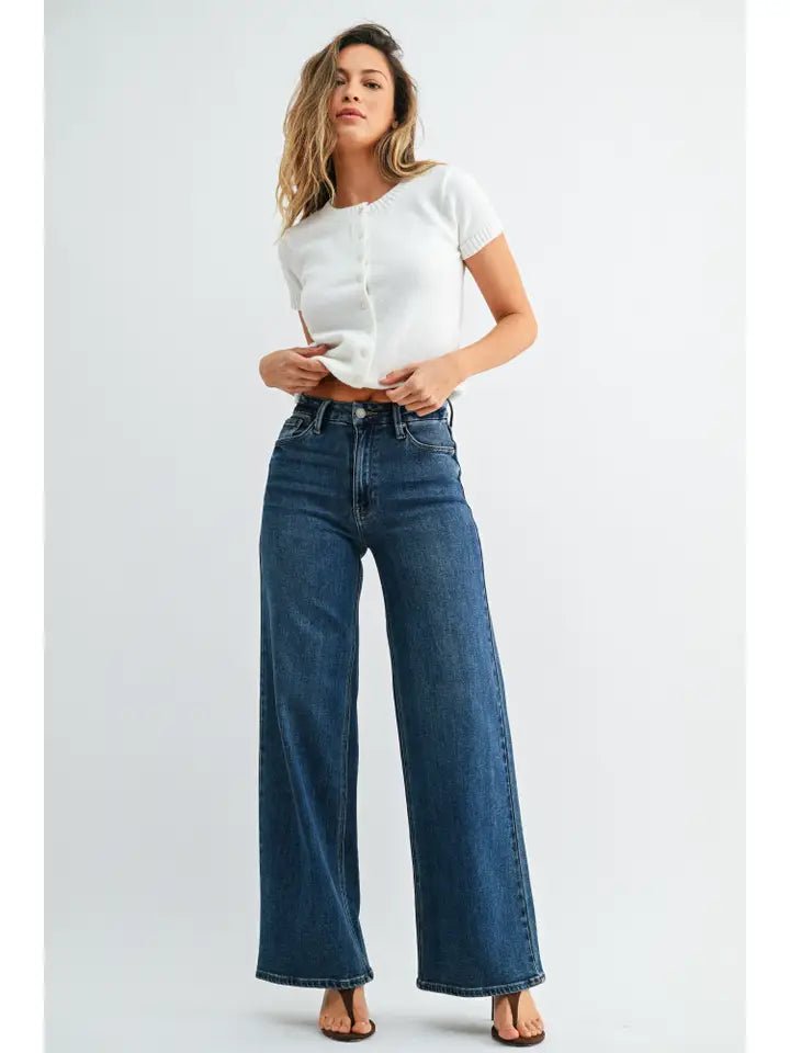 JBD High Rise Palazzo Jean In Dark Denim - Infinity Raine