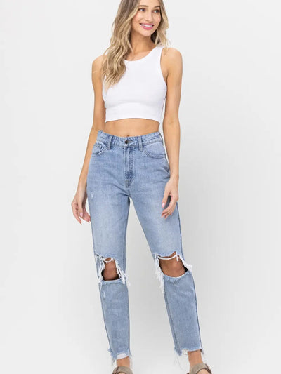 High Rise Knee Blowout Boyfriend Jean-Light Denim - Infinity Raine