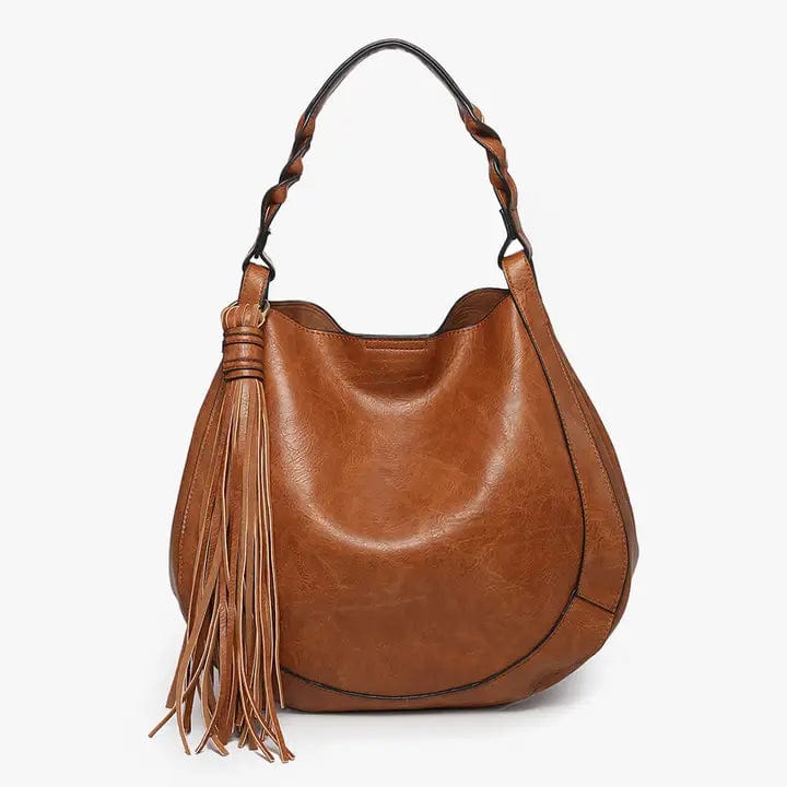 Eloise Large Tassel Hobo Bag In Brown - Infinity Raine