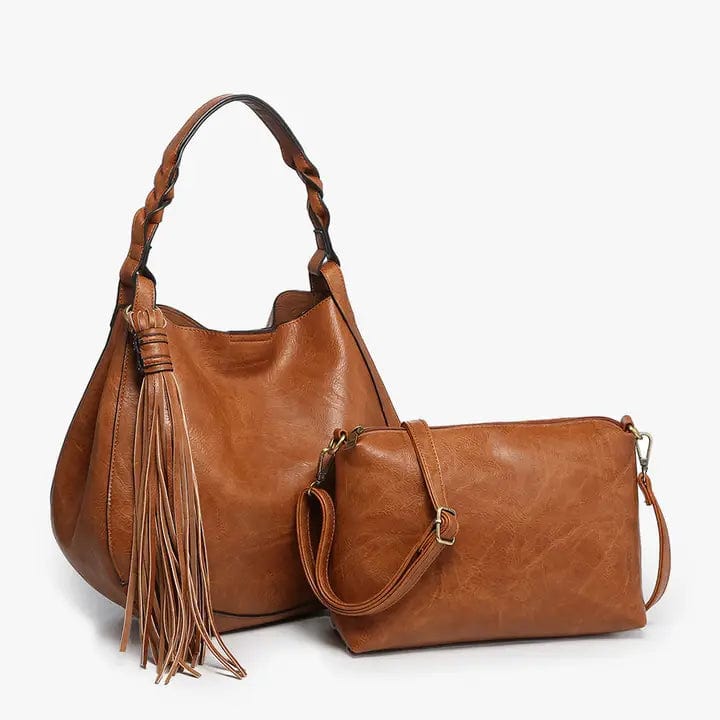 Eloise Large Tassel Hobo Bag In Brown - Infinity Raine