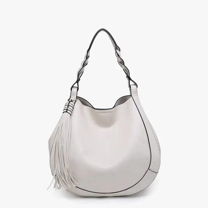 Eloise Large Tassel Hobo Bag In Off White - Infinity Raine