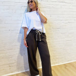 JOA Bottoms - Pants Fold Over Wide Leg Sweats In Charcoal