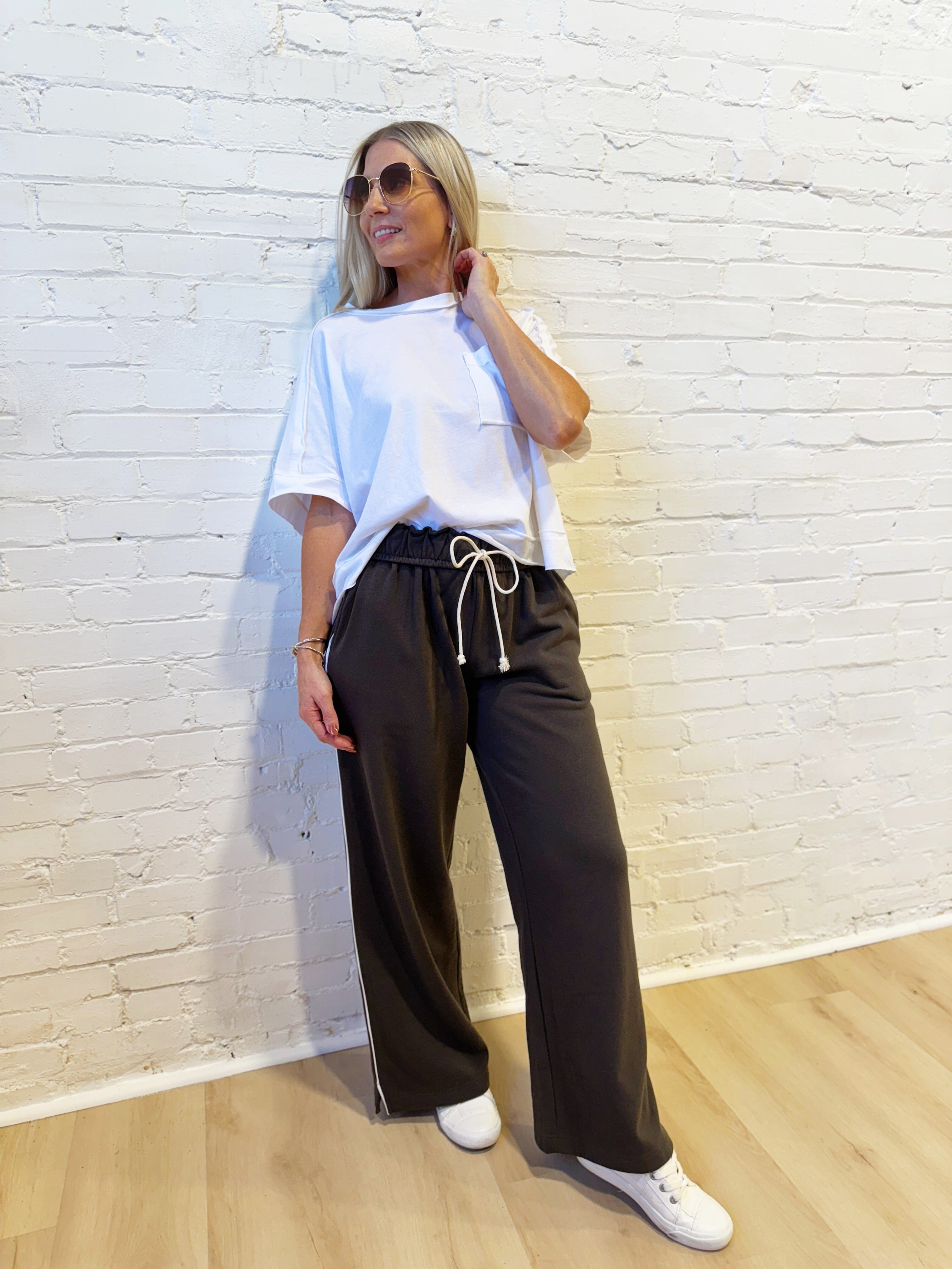 JOA Bottoms - Pants Fold Over Wide Leg Sweats In Charcoal