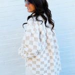JOA Outerwear - Jackets & Coats Checkered Shearling Shacket In Cream