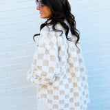 JOA Outerwear - Jackets & Coats Checkered Shearling Shacket In Cream