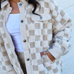 JOA Outerwear - Jackets & Coats Checkered Shearling Shacket In Cream