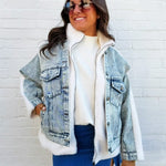 JOA Outerwear - Jackets & Coats Denim Sherpa Mixed Media Zip-Up Jacket