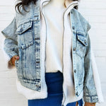 JOA Outerwear - Jackets & Coats Denim Sherpa Mixed Media Zip-Up Jacket