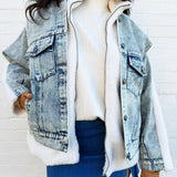 JOA Outerwear - Jackets & Coats Denim Sherpa Mixed Media Zip-Up Jacket