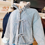 JOA Outerwear - Jackets & Coats Washed Denim Quilted Front Tie Puffer Jacket