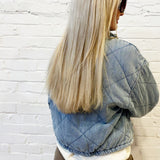 JOA Outerwear - Jackets & Coats Washed Denim Quilted Front Tie Puffer Jacket