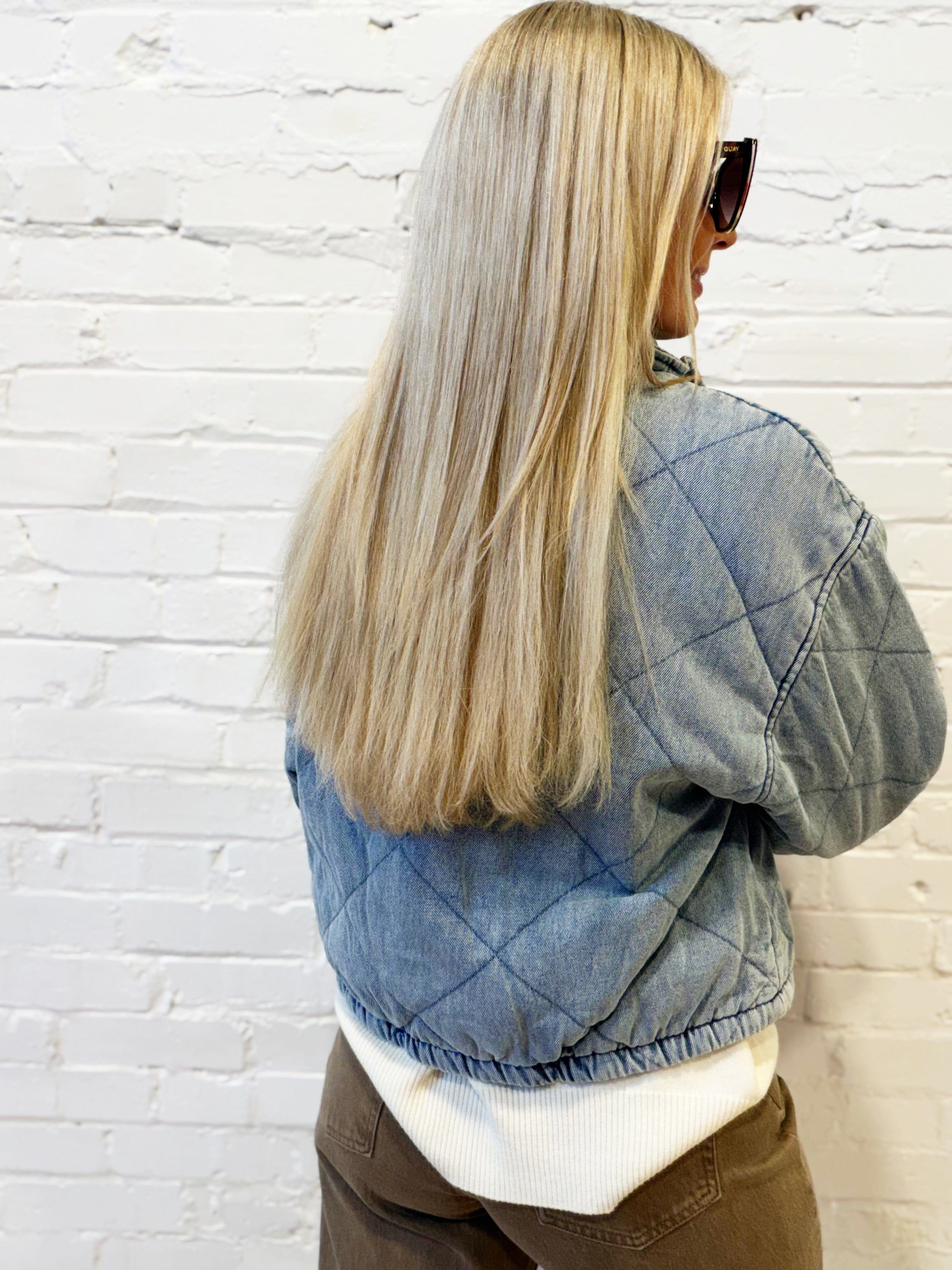 JOA Outerwear - Jackets & Coats Washed Denim Quilted Front Tie Puffer Jacket