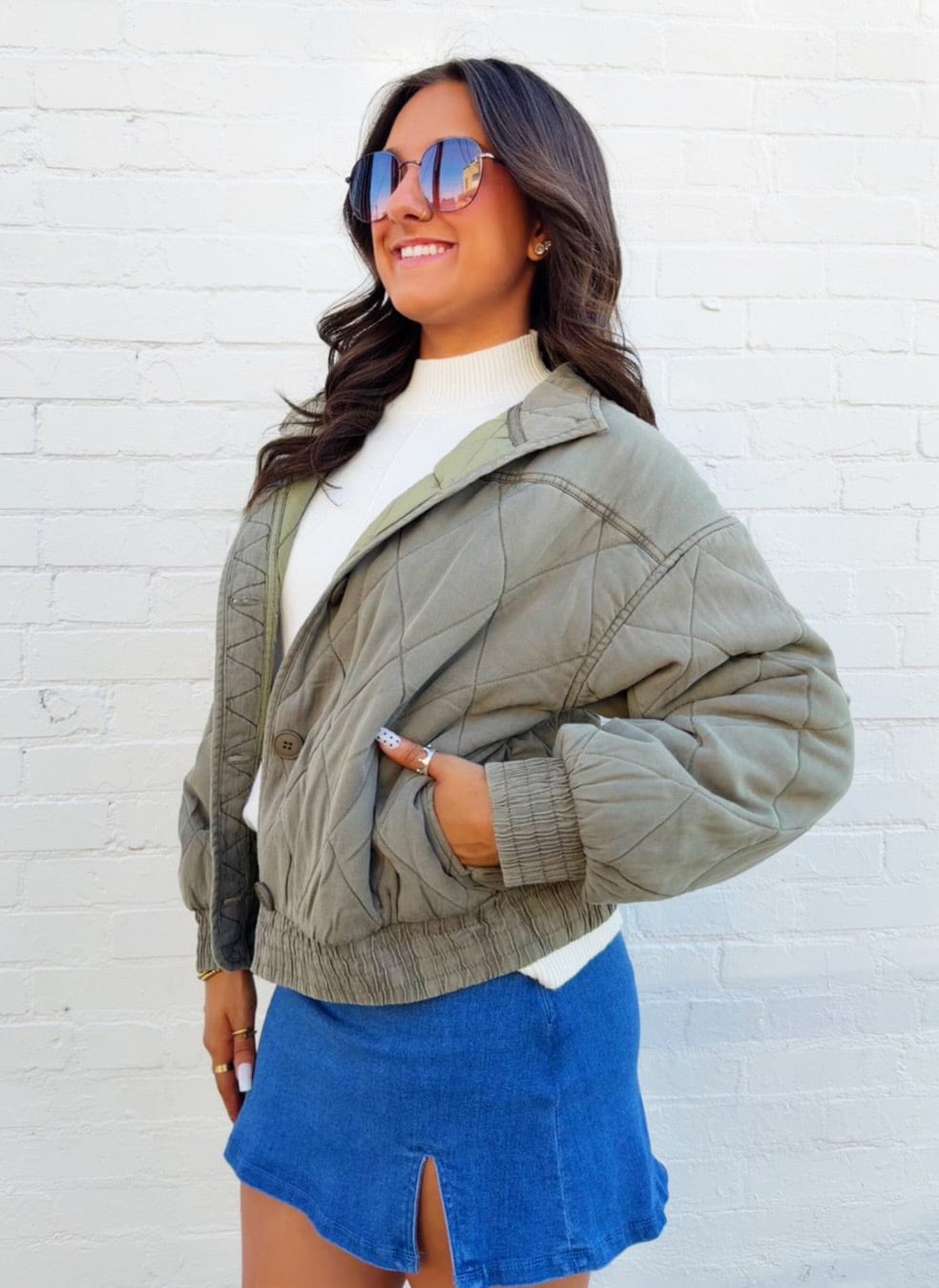 JOA Outerwear - Jackets & Coats Washed Quilted Jacket In Olive