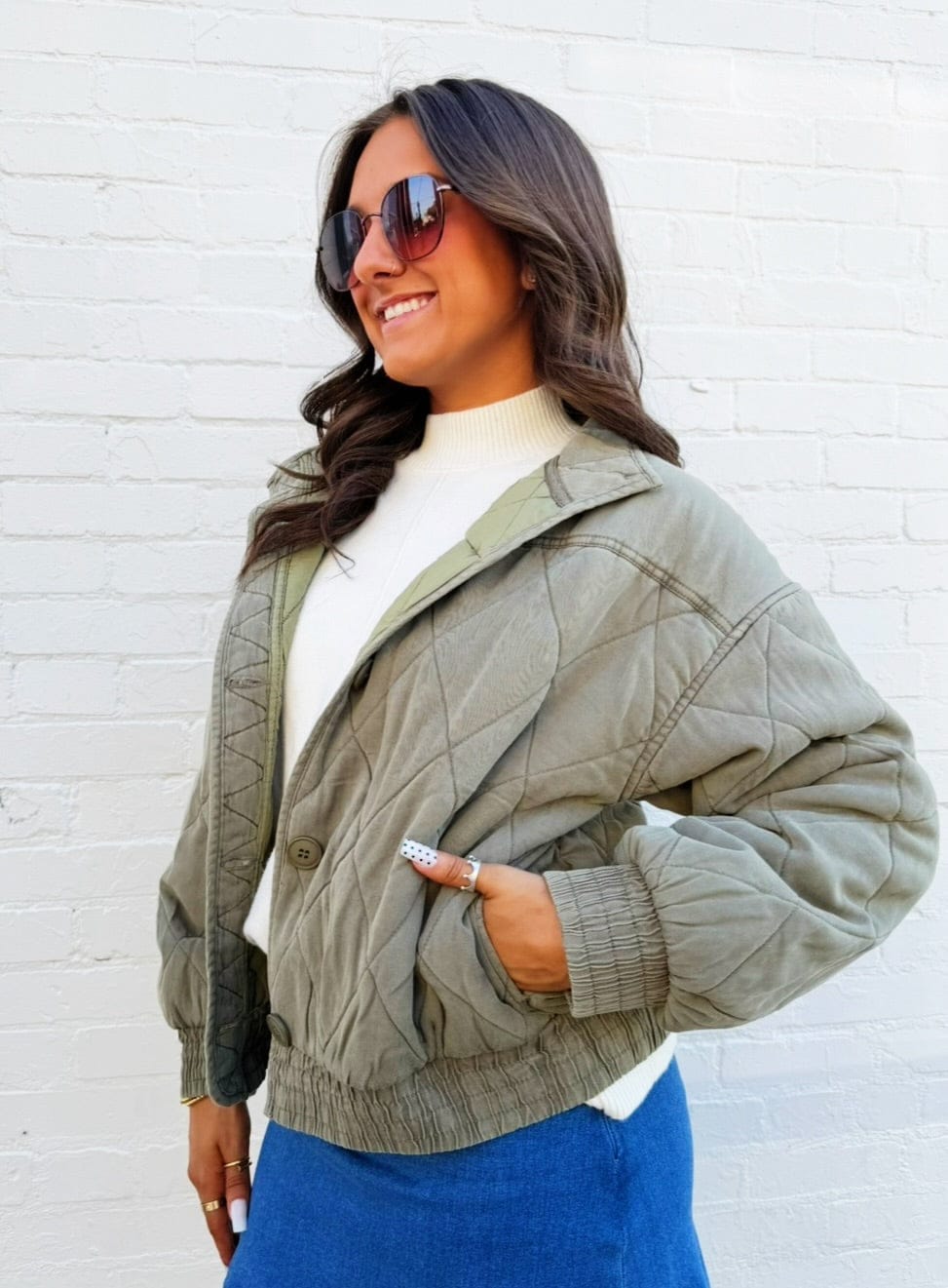 JOA Outerwear - Jackets & Coats Washed Quilted Jacket In Olive