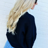 JOA Tops - Sweaters Rolled Hem Button Sweater In Navy