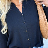 JOA Tops - Sweaters Rolled Hem Button Sweater In Navy