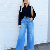 JOA Tops - Sweaters Rolled Hem Button Sweater In Navy