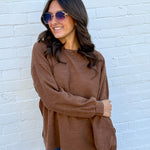 JOA Tops - Sweaters Round Neck Marled Knit Top In Browna