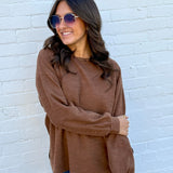 JOA Tops - Sweaters Round Neck Marled Knit Top In Browna