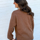 JOA Tops - Sweaters Round Neck Marled Knit Top In Browna
