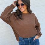 JOA Tops - Sweaters Round Neck Marled Knit Top In Browna