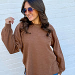 JOA Tops - Sweaters Round Neck Marled Knit Top In Browna