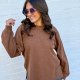 JOA Tops - Sweaters Round Neck Marled Knit Top In Browna