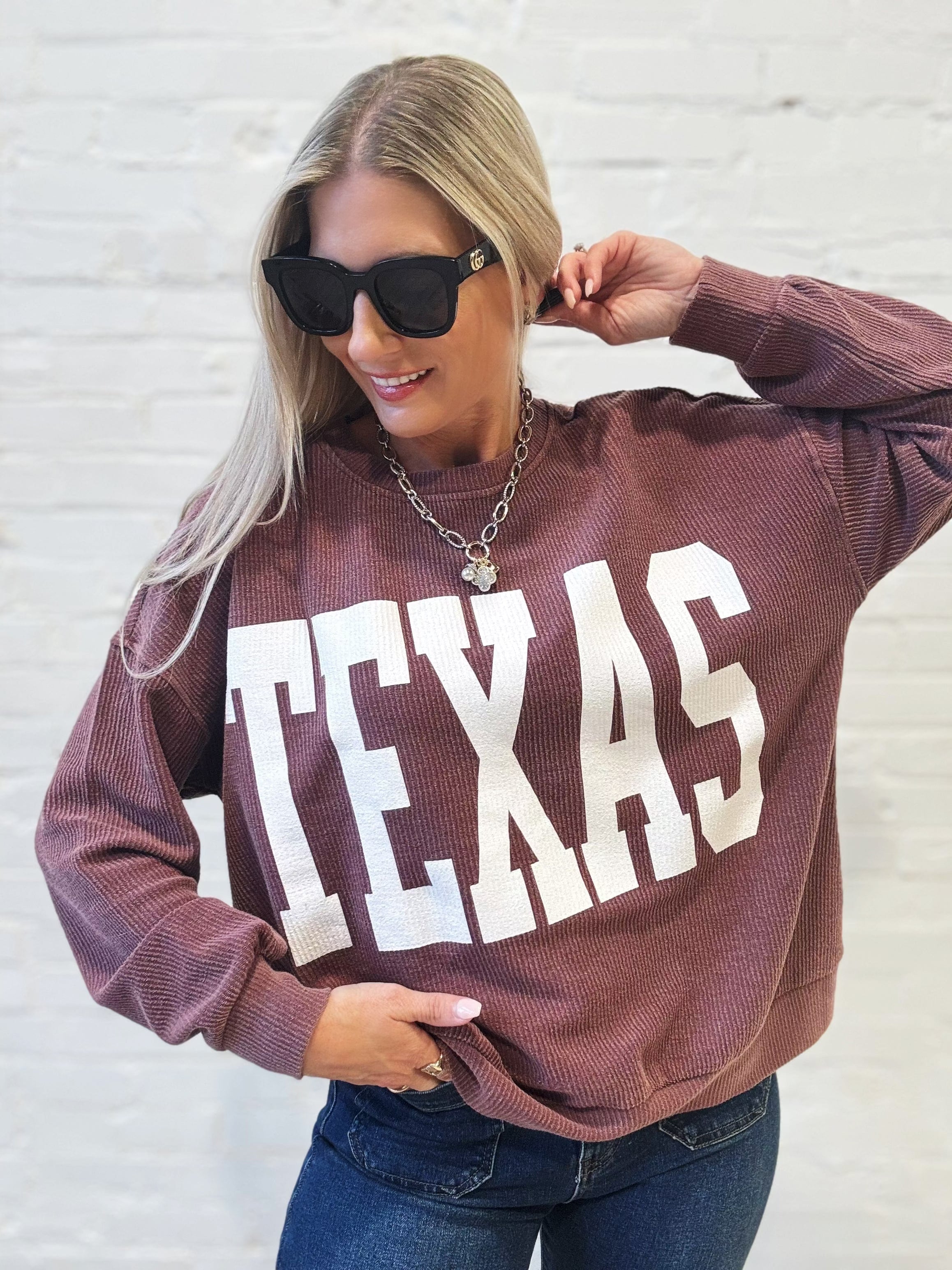 Texas Corded Pullover In Burgundy - Infinity Raine
