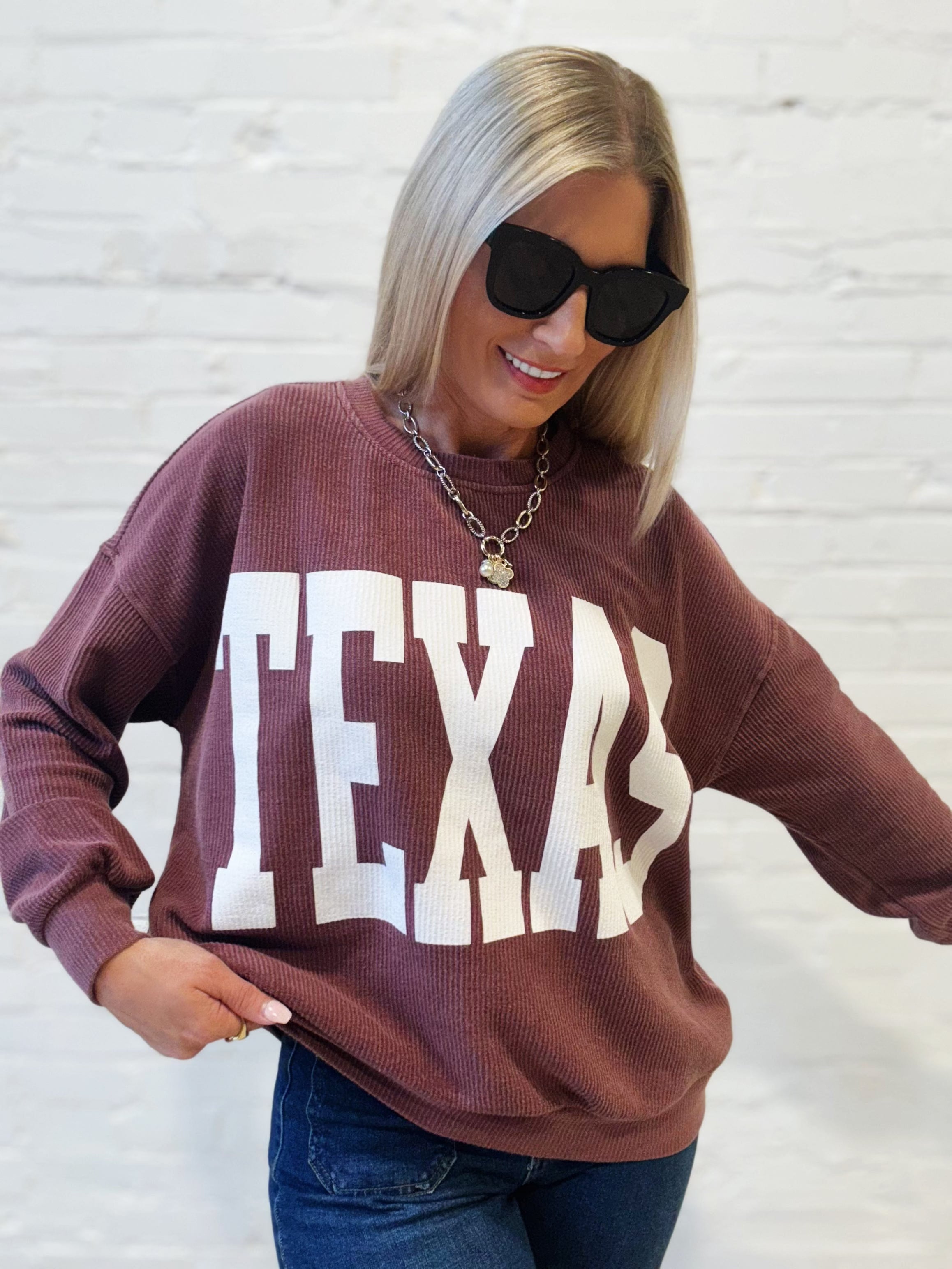 Texas Corded Pullover In Burgundy - Infinity Raine