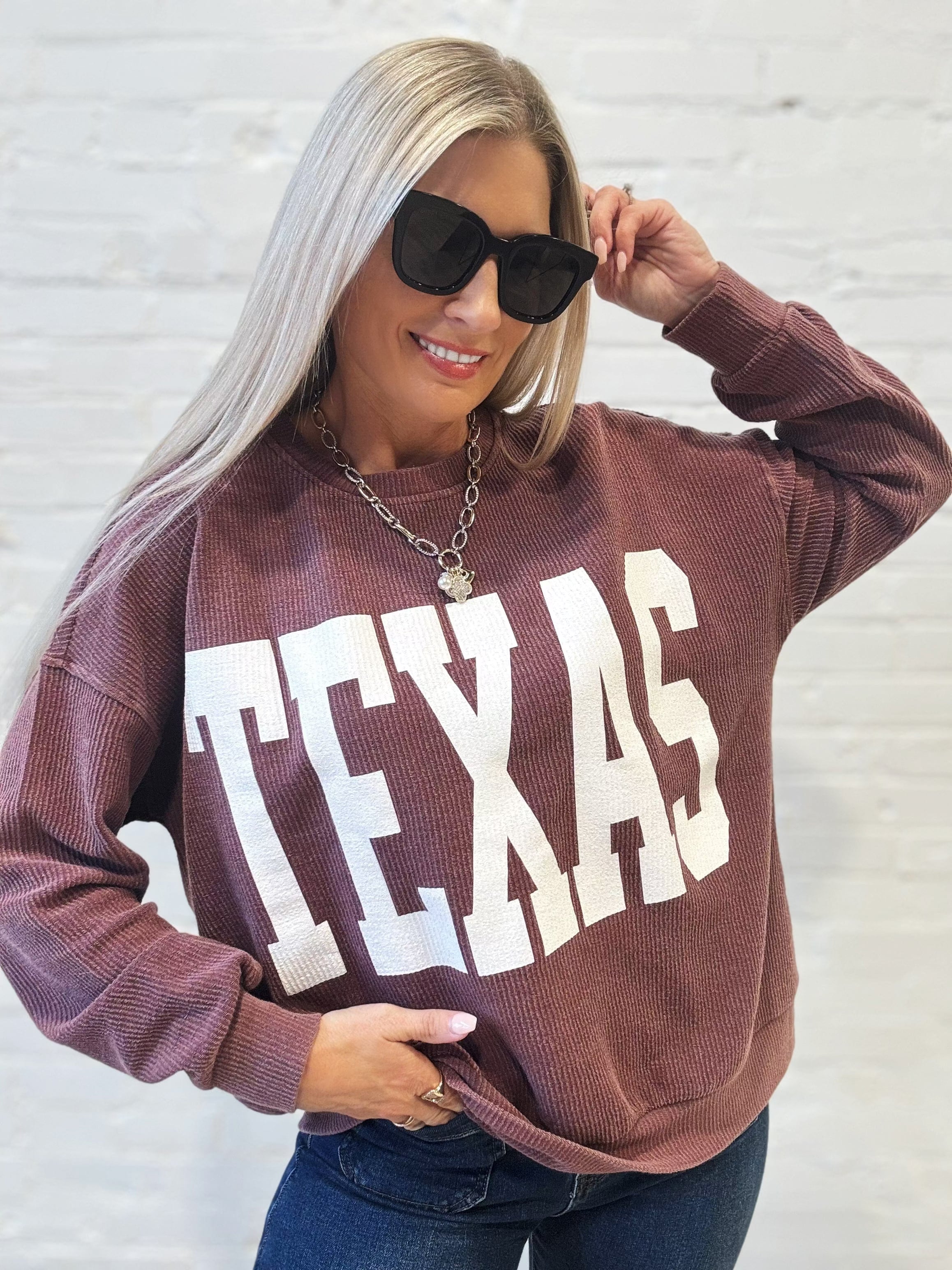 Texas Corded Pullover In Burgundy - Infinity Raine