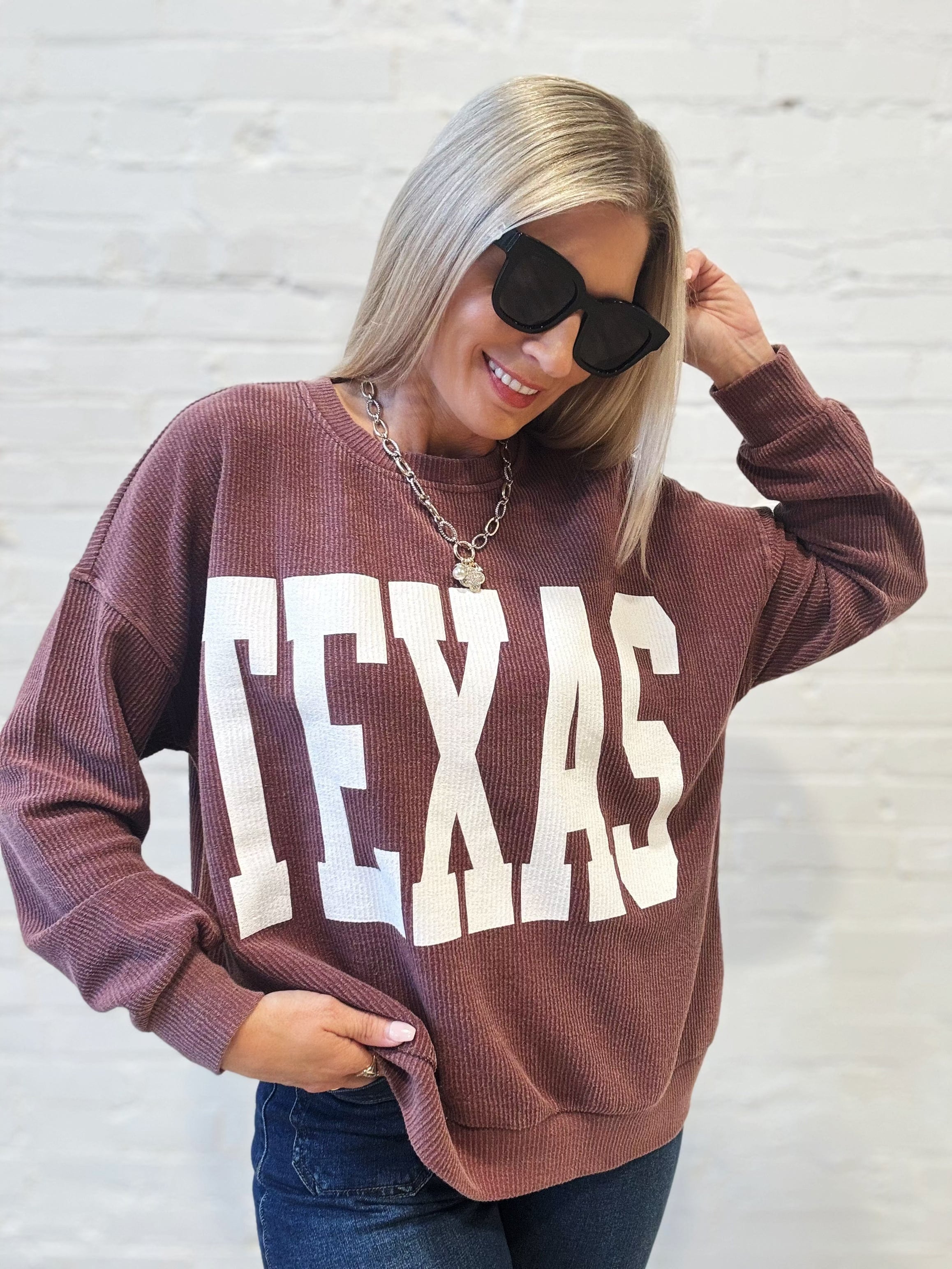 Texas Corded Pullover In Burgundy - Infinity Raine