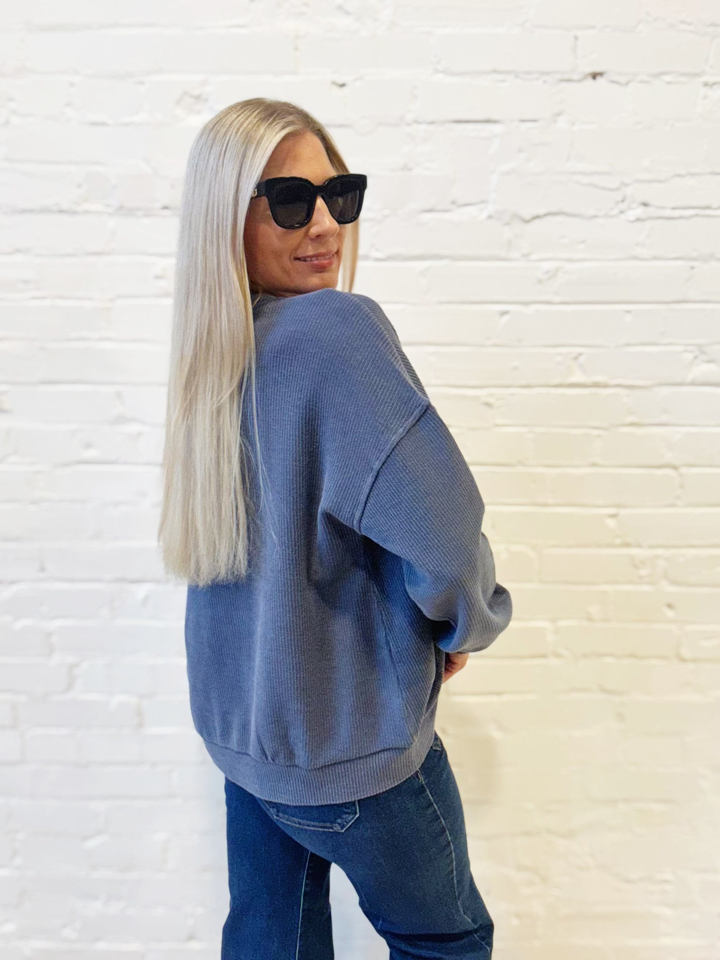 Texas Corded Pullover In Indigo Blue - Infinity Raine