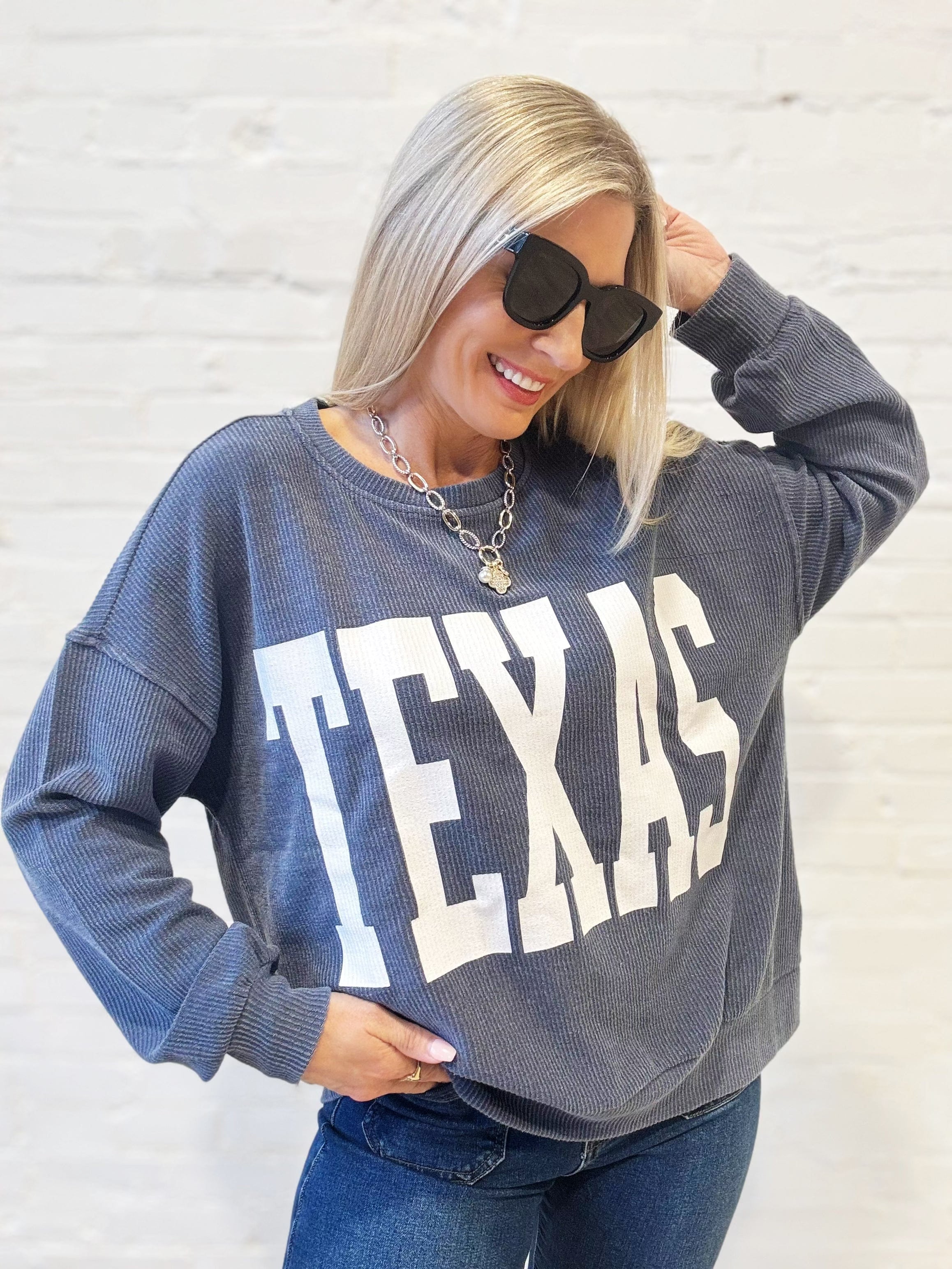 Texas Corded Pullover In Indigo Blue - Infinity Raine
