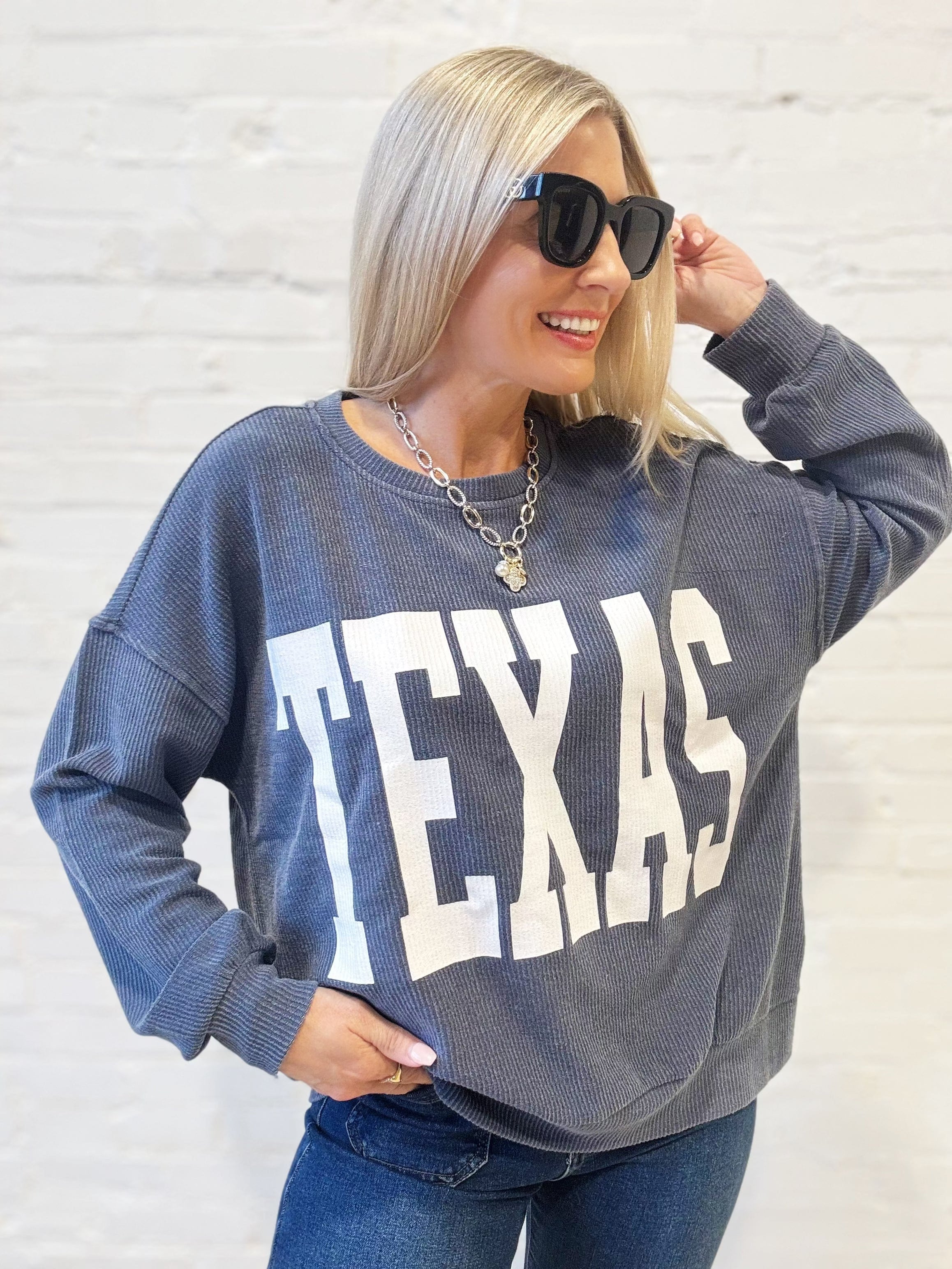 Texas Corded Pullover In Indigo Blue - Infinity Raine