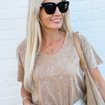 JOA Tops - Tees Distressed Round Neck Tee In Brown