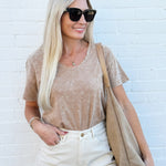 JOA Tops - Tees Distressed Round Neck Tee In Brown