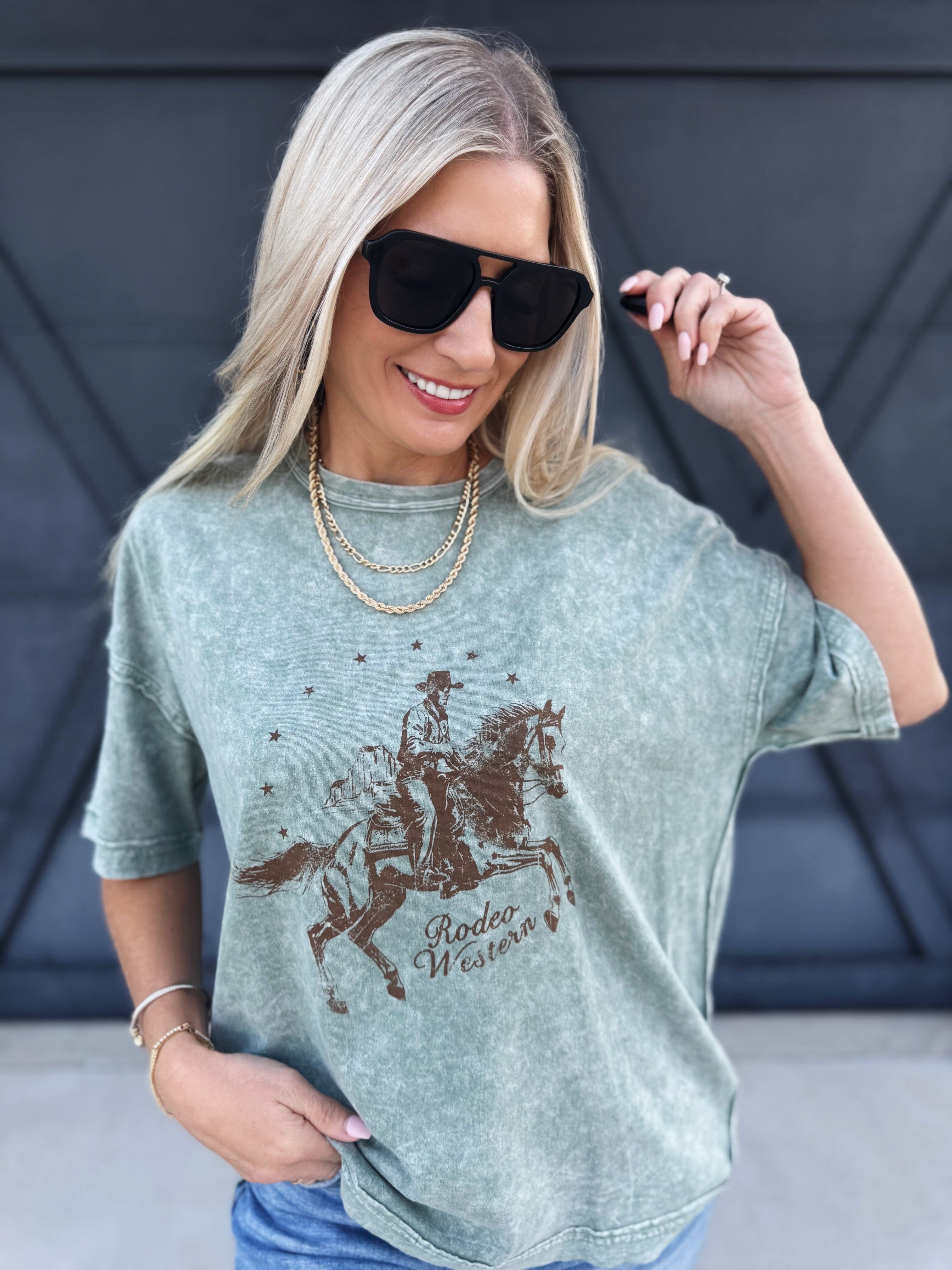 Rodeo Graphic Tee In Olive - Infinity Raine
